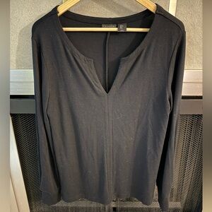 Tahari Black Split-Neck Long Sleeve Top